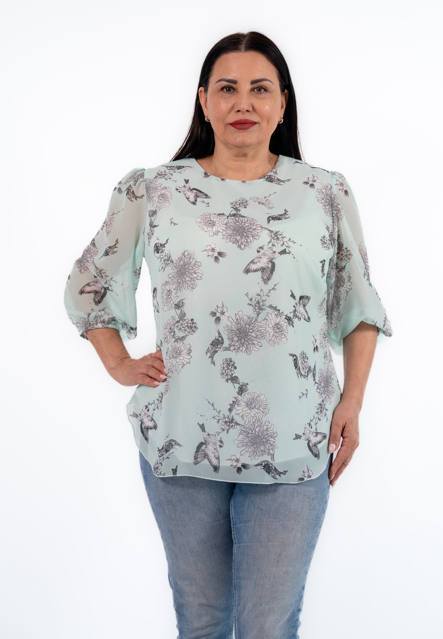 Bluza eleganta cu imprimeu turcoaz Cod:B410