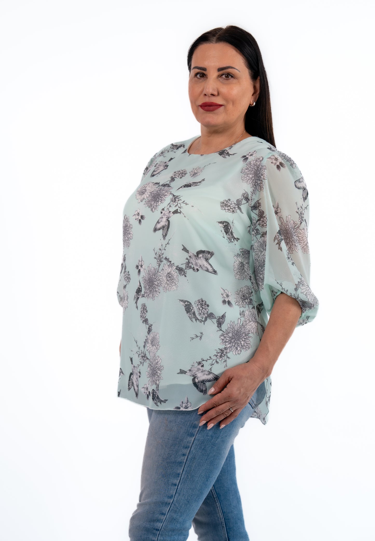 Bluza eleganta cu imprimeu turcoaz Cod:B410