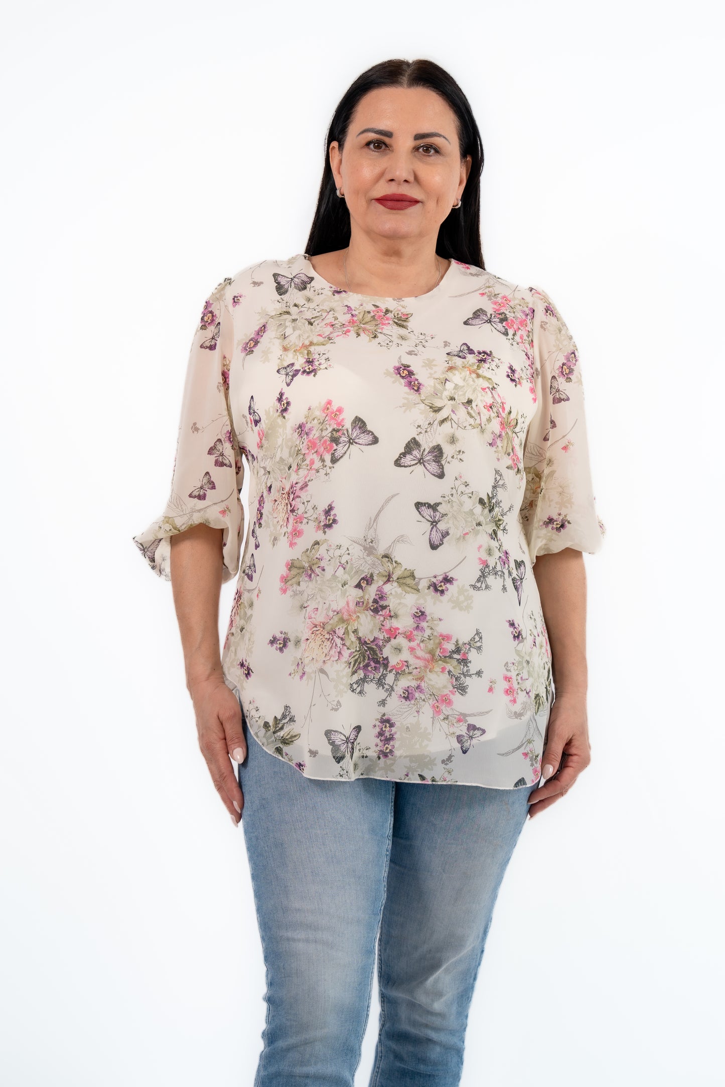 Bluza eleganta ivory cu imprimeu Cod:B413