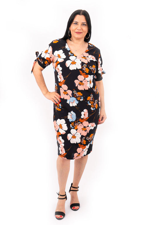 Rochie imprimeu floral cu fundite la maneci - Cod articol: R- 0509