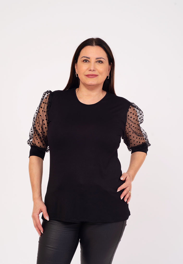 Bluza neagra cu maneci decorative Lara