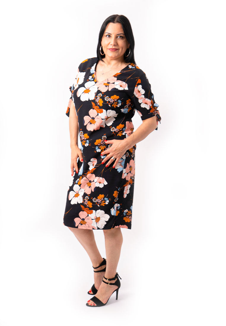 Rochie imprimeu floral cu fundite la maneci - Cod articol: R- 0509