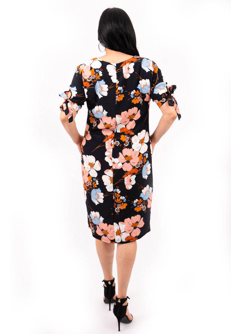 Rochie imprimeu floral cu fundite la maneci - Cod articol: R- 0509